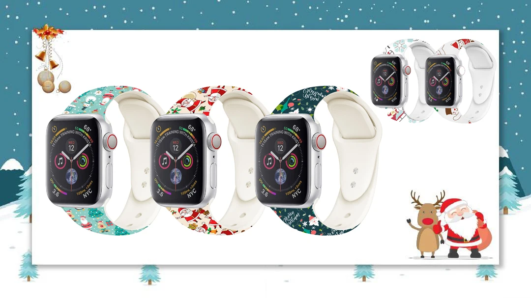 Ремешок для часов женский Силиконовый ремешок для Apple Watch 38 мм 42 мм 44 мм 40 мм милый Рождественский браслет Санта для iWatch серии 5 4 3 2 1 ремешок для часов подарок