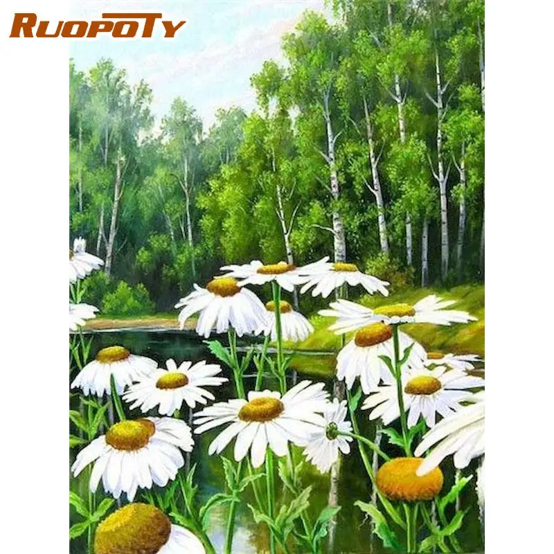 

RUOPOTY Acrylic Flowers Painting By Numbers Disey Framless DIY pictures by numbers On Canvas Frameless Home Decor 60x75cm