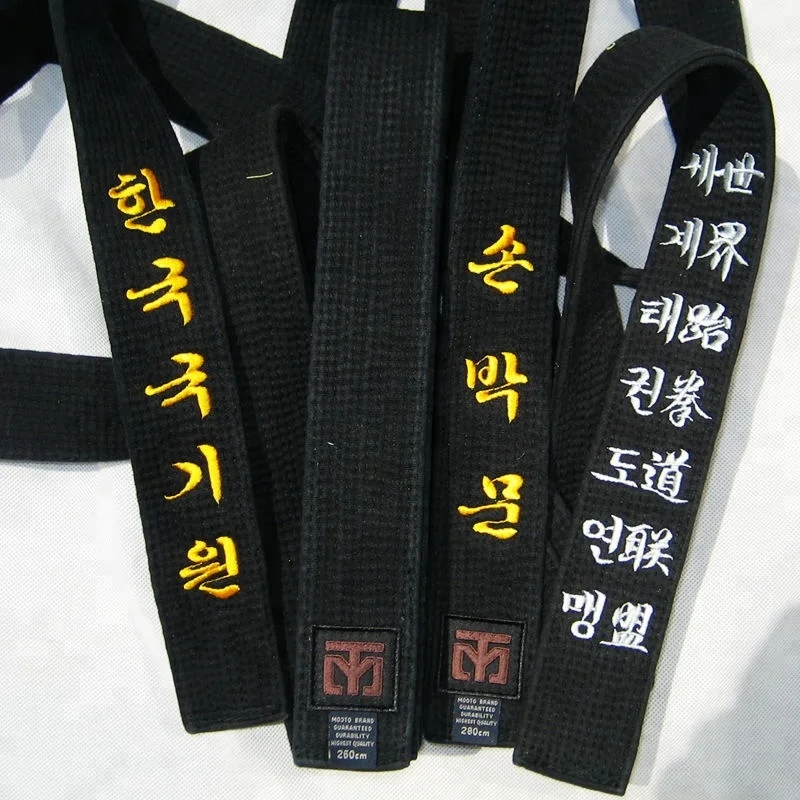 100% Cotton WTF 5cm Width Taekwondo Black Belts Martial Arts Judo Customized Name Design embroidery Professional Belts ремень