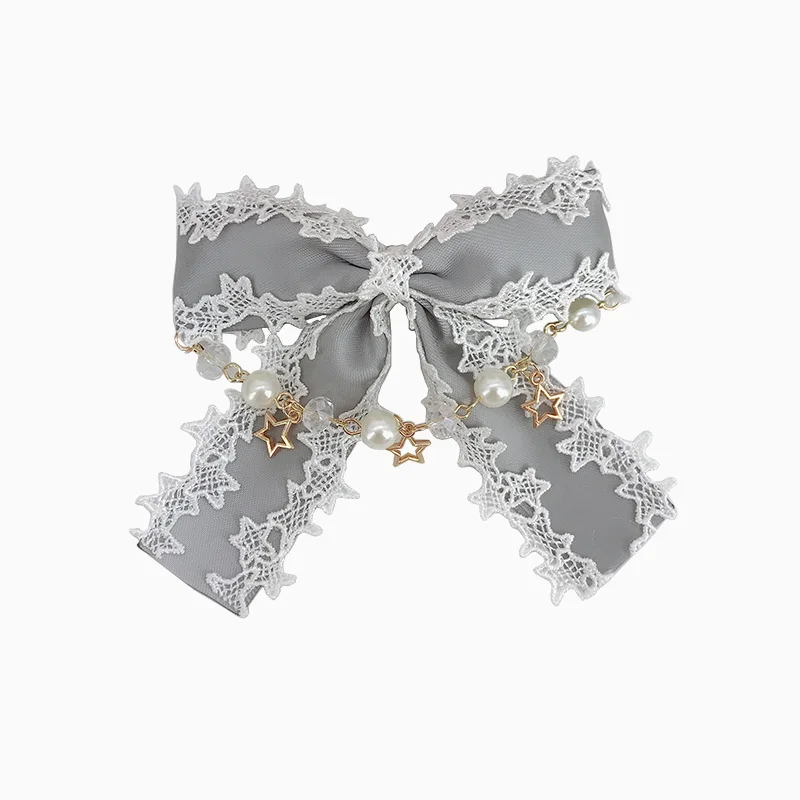 

Japanese Lolita head jewelry lace bow pearl chain duckbill clip soft sister Lolita side clip hairpin KC