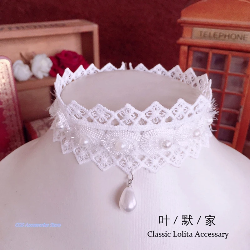 

Japanese Handmade Original Lolita Sweet Necklace White Lace Princess Palace Pearl Collar Soft Sister Wild Girls Clavicle Chain