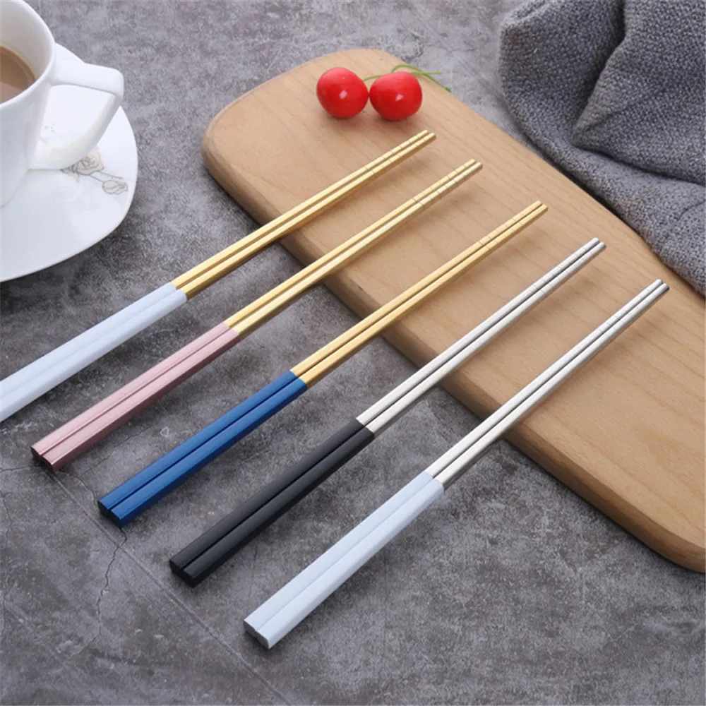 304 Stainless Steel Square Chopsticks Rose Gold Colorful Chinese Japanese environmentally friendly Reusable Tableware | Дом и сад