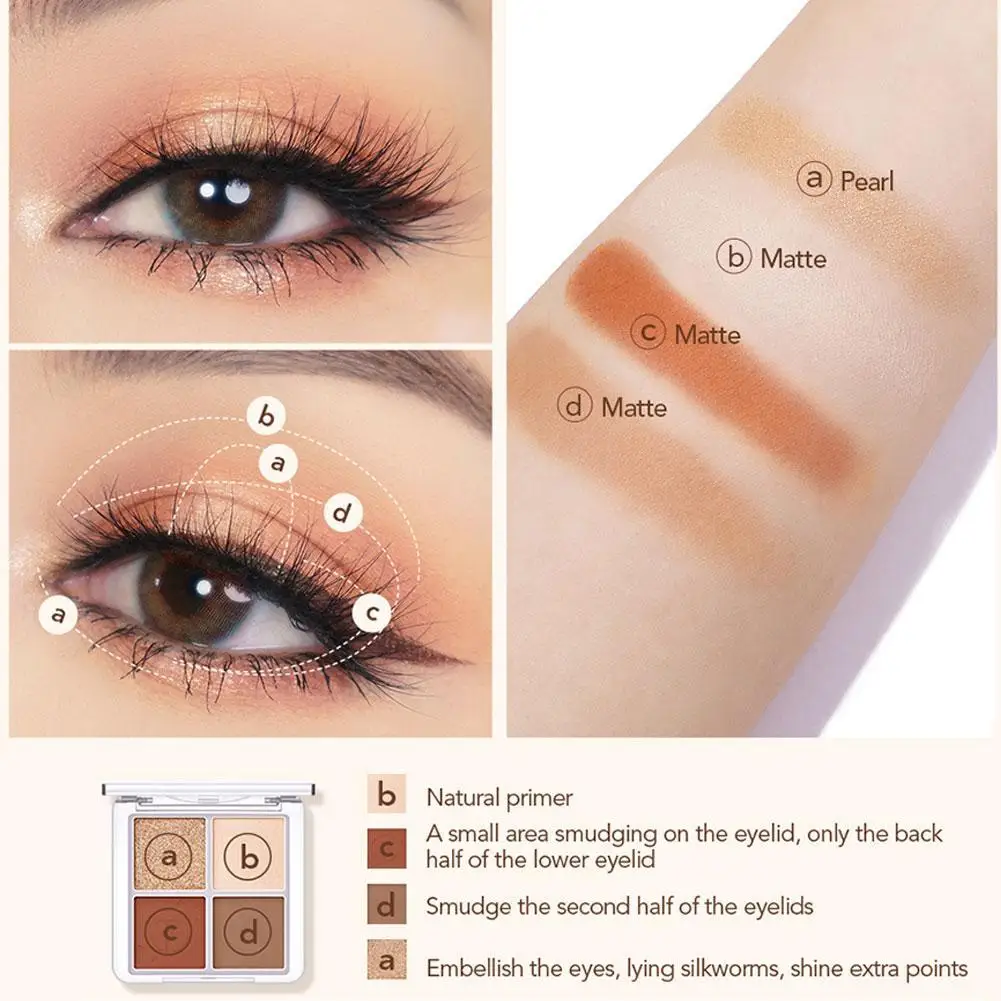 

4 Color Eyeshadow Palette Peach Waterproof Long Lasting Smooth Makeup Primer Shimmer Shadow Soft Matte Shadow Eye A3O3
