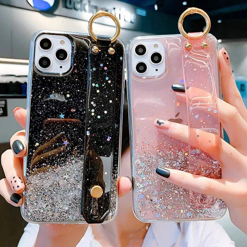 

Wristand Glitter Case for Huawei Honor 10X 9 8 10 Lite 8A 7A 7C 8S 8X 7S 9A 9S 9C 8C 7X 10i 9X 20 Pro Play 3 Silicon Clear Cover
