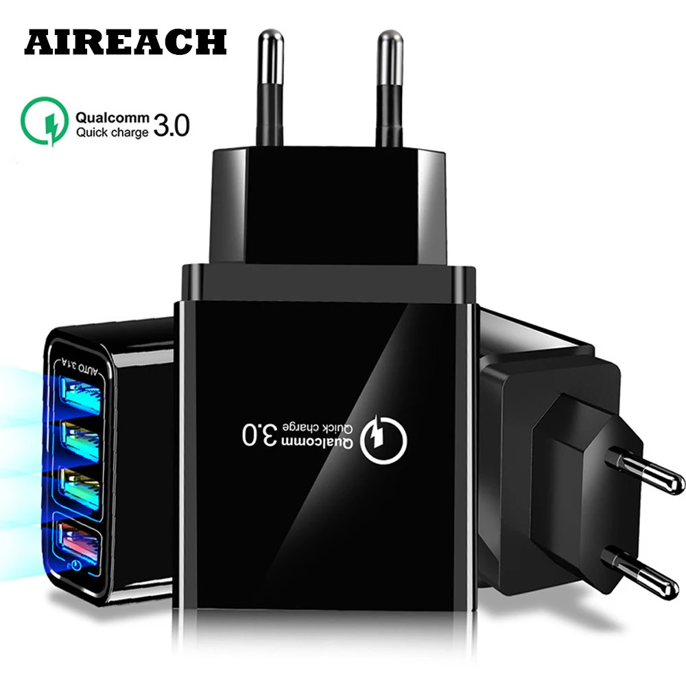 AIREACH, 18 Вт, зарядное устройство, 4USB, зарядное устройство для мобильного телефона, стандарт ЕС, США, зарядное устройство для мобильного телефона, быстрая зарядка для Samsung S8 S9