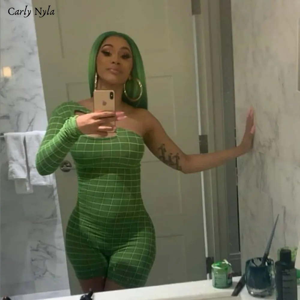 Carly Nyla клетчатый комбинезон на одно плечо неоновый полый женский сексуальный