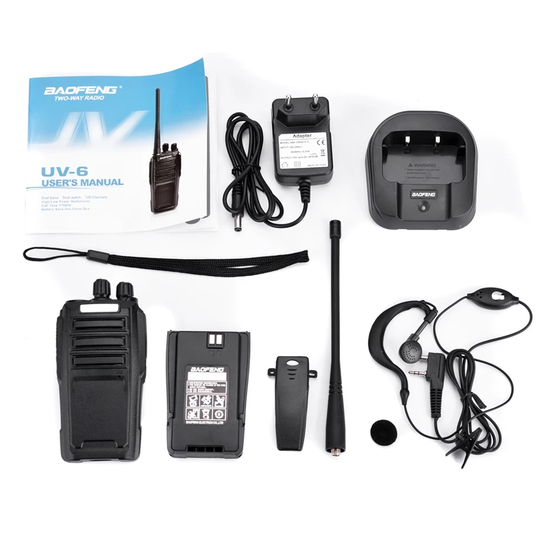 Baofeng UV-6 портативная рация, дальность действия, двухстороннее радио, 136-174/400-480 МГц, УКВ, УВЧ, Двухдиапазонный портативный радиоприемопередатчик, домофон