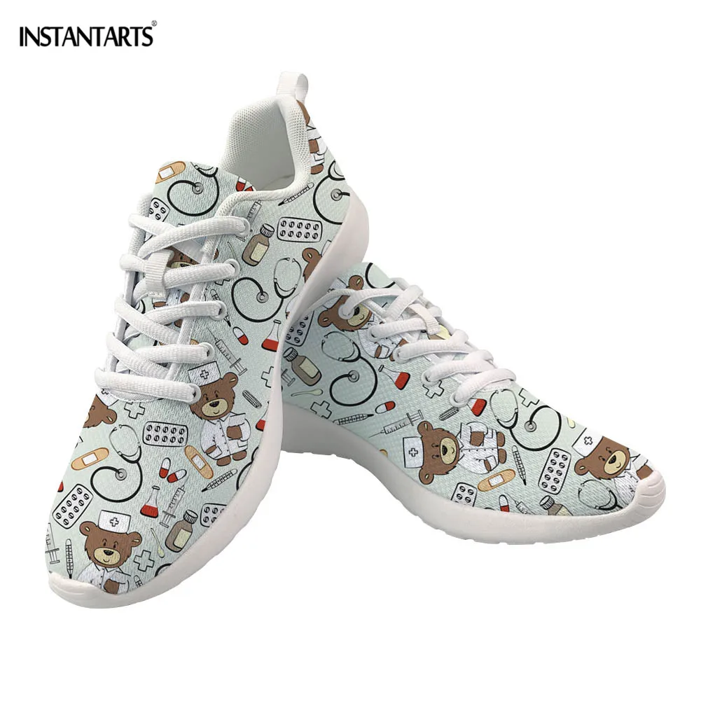 Женские кроссовки с принтом медведя INSTANTARTS повседневные дышащие из сетчатого