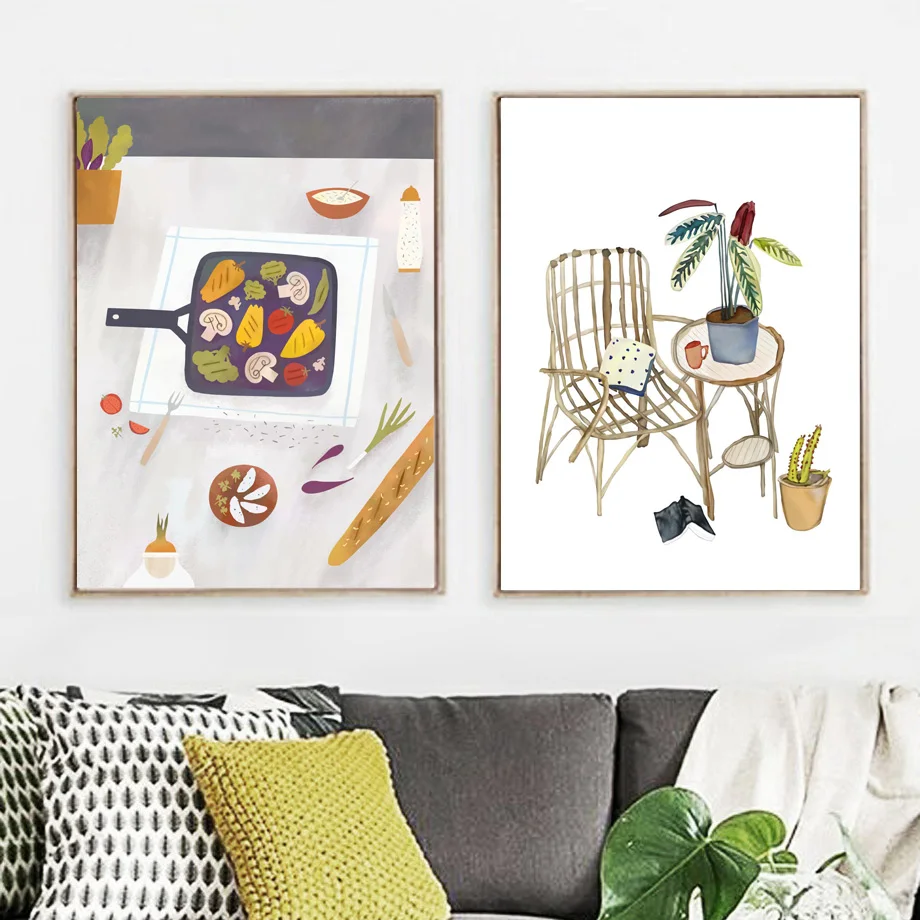 Акварельные растения кактус горшечные скандинавские плакаты и принты настенная