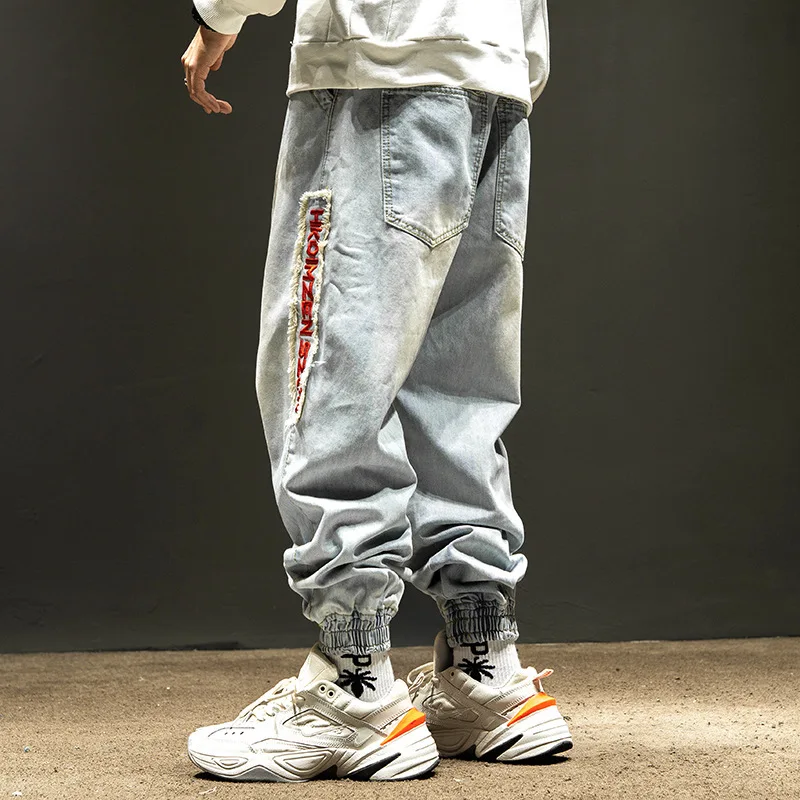 Джинсы мужские с вышивкой модные брендовые брюки-карго в стиле хип-хоп