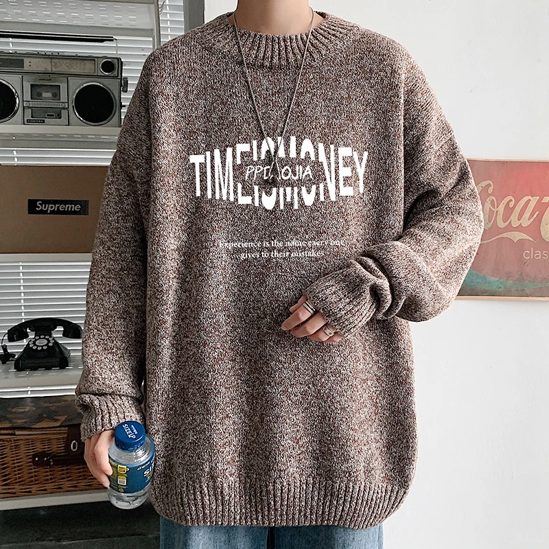 

2021 autumn and winter original hollow letter printing bottoming shirt Hong Kong style short sentence pullover plus size sweater