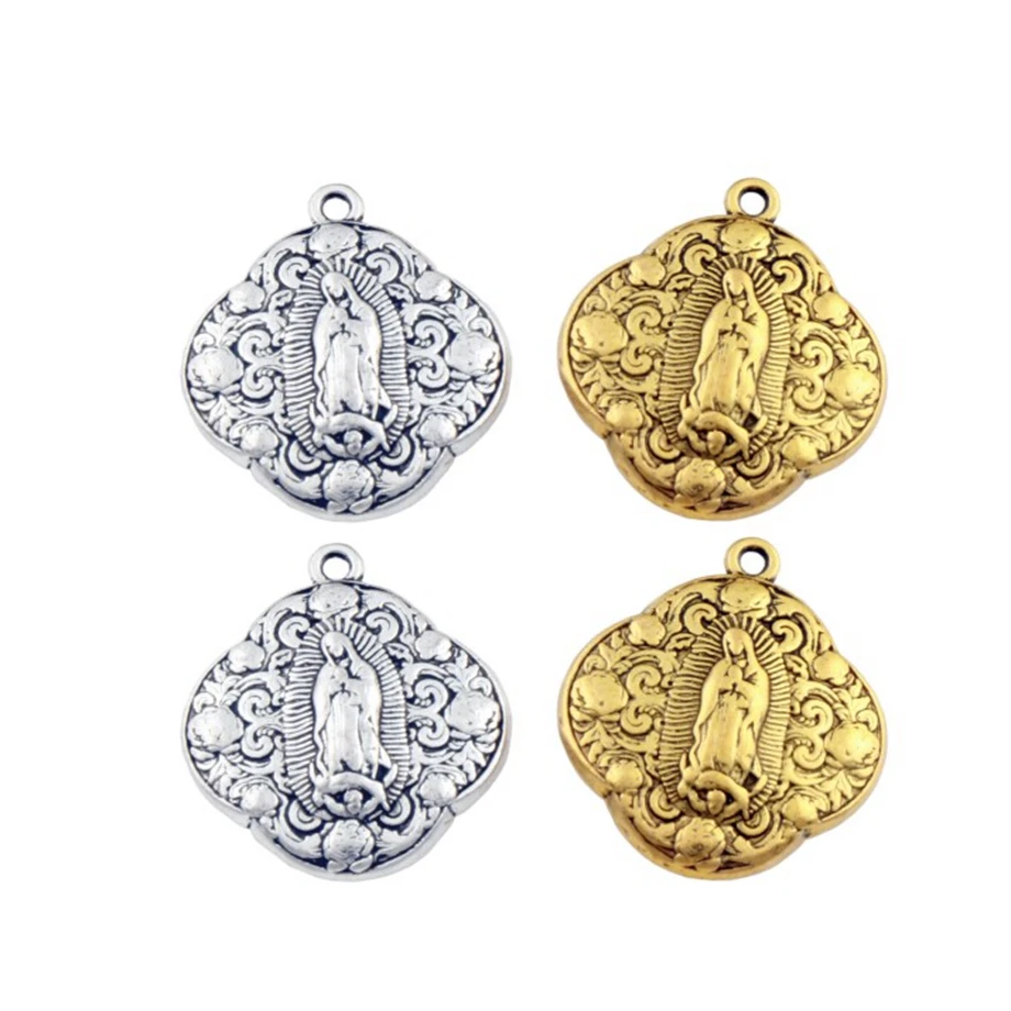 

4pcs Nuestra Senora De Guadalupe Metal Our Lady of Charm Beads Pendants L1789 Tibetan Silver