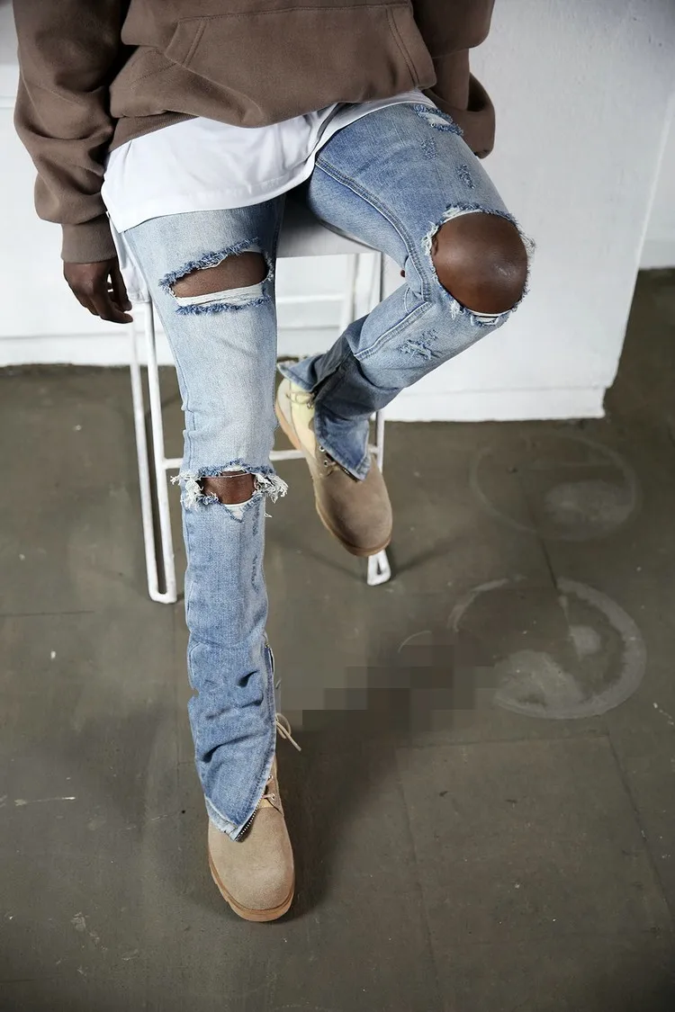 Jeans for men, ripped jeans with zipper at the bottom, slim jeans for men, high Street hip hop pencil pants for men, big size