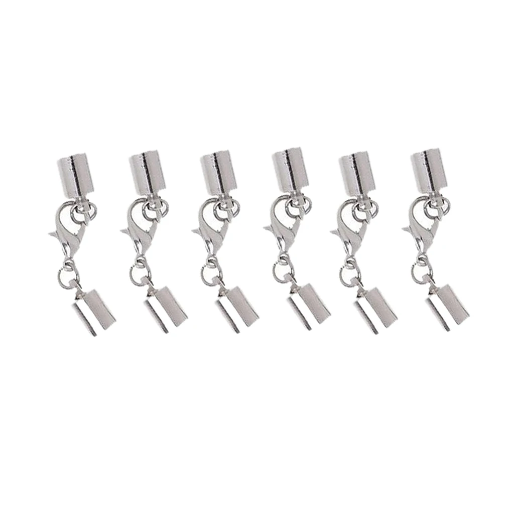 6pcs Leather Cord Bracelet Necklace Tube Ends Caps Connector with Lobster Clasp Jewelry Making Findings