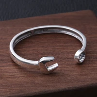 genuine 925 sterling silver personality retro wrench bracelet thai silver fashion simple opening bracelet creative gift