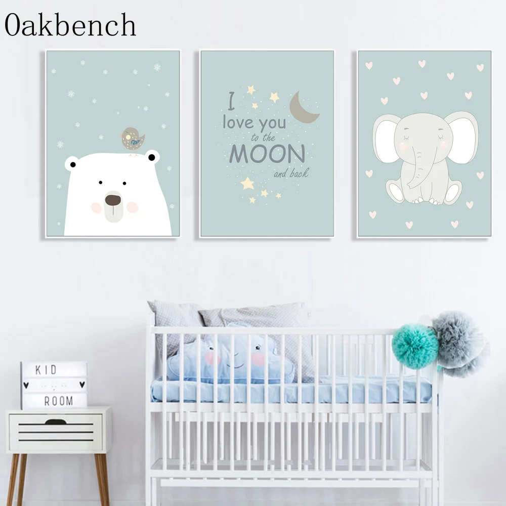 Слон медведь животные печать на стену детский холст картина скандинавский