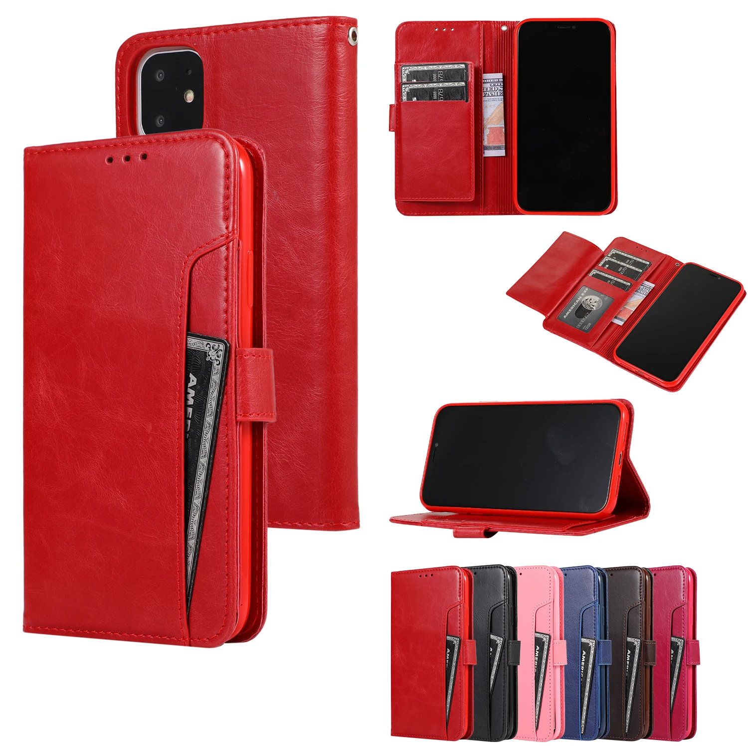 

Fashion Card Slot Phone Case for iPhone 12 Mini 11 Pro Max SE 2020 X XS XR 6S 7 8 Plus Etui Flip Wallet Shockproof Bracket Cover