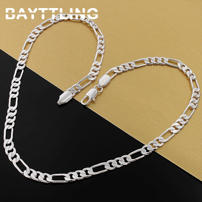 

BAYTTLING 925 Sterling Silver 6MM 20 Inch 3/1 Sideways Figaro Chain Necklace For Woman Man Fashion Wedding Party Jewelry Gift