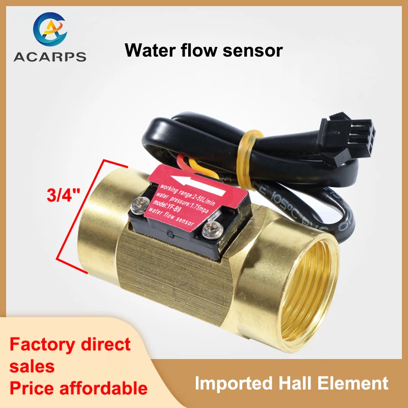 

Латунный датчик расхода воды 3/4 дюйма, внутренняя резьба МПа, датчик холла, турбинный расходомер 5 ~ 18 В постоянного тока