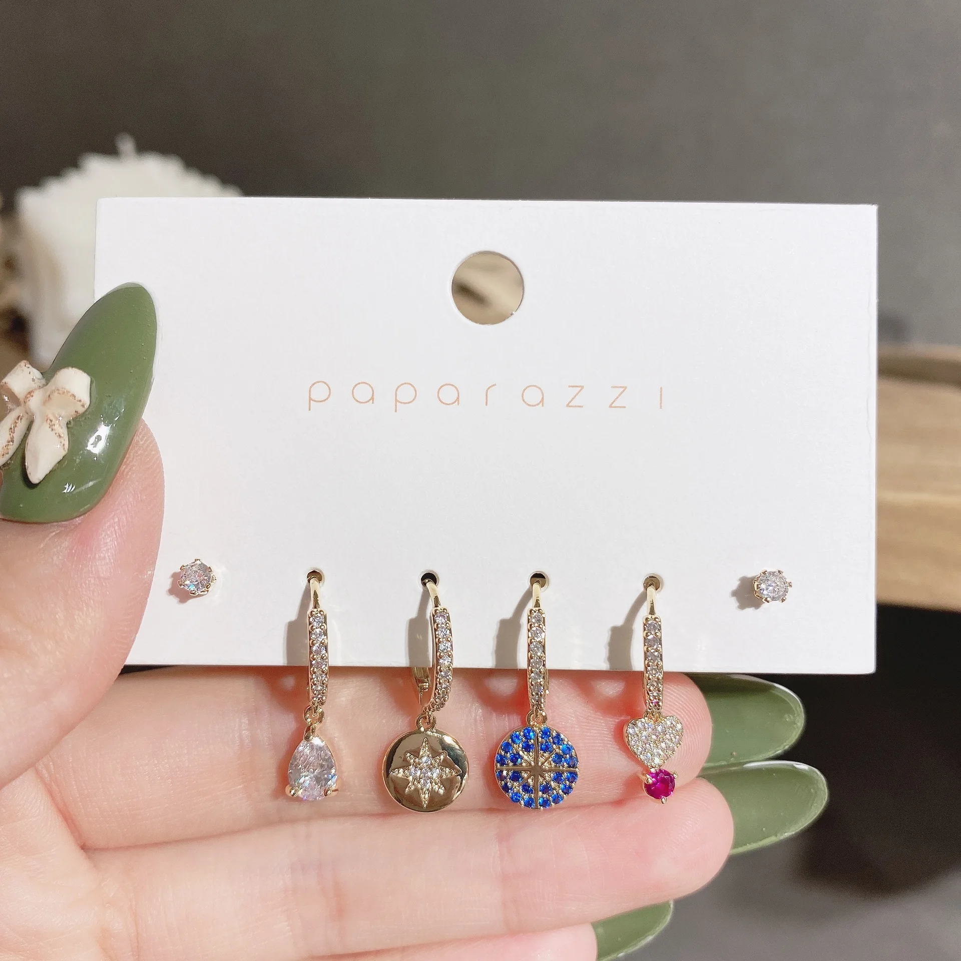 

Fashion Style Set Earrings INS Retro Color Zircon Trendy Wild Hexagram Stud Gift