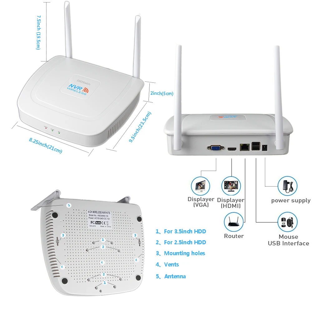 DIDSeth 4 канала 1080P Wi Fi NVR комплект Беспроводной с 2 шт. мегапиксельная наружная