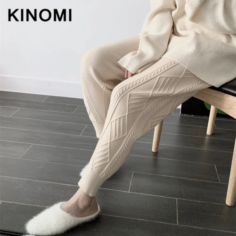 KINOMI женские зимние плотные брюки 2019 Новое поступление Теплые трикотажные