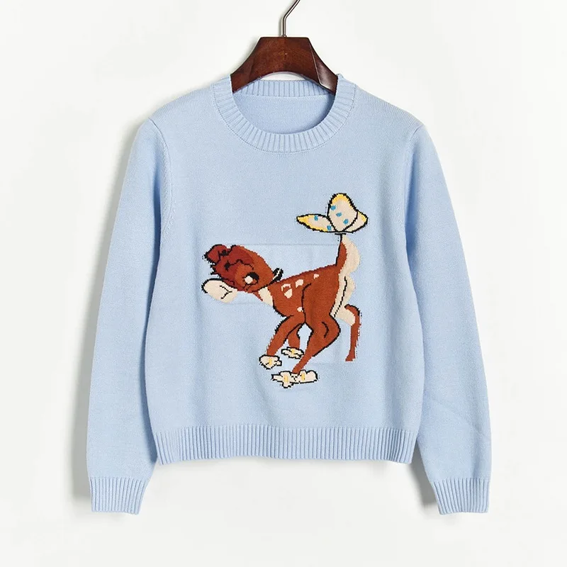 Милый вязаный свитер для женщин 2020 Новый контрастный Жаккардовый трикотажный