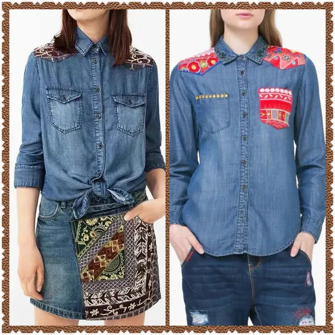 DESIGUAL новинка, Испанский Стиль, ручная роспись, v-образный вырез, блузка(689
