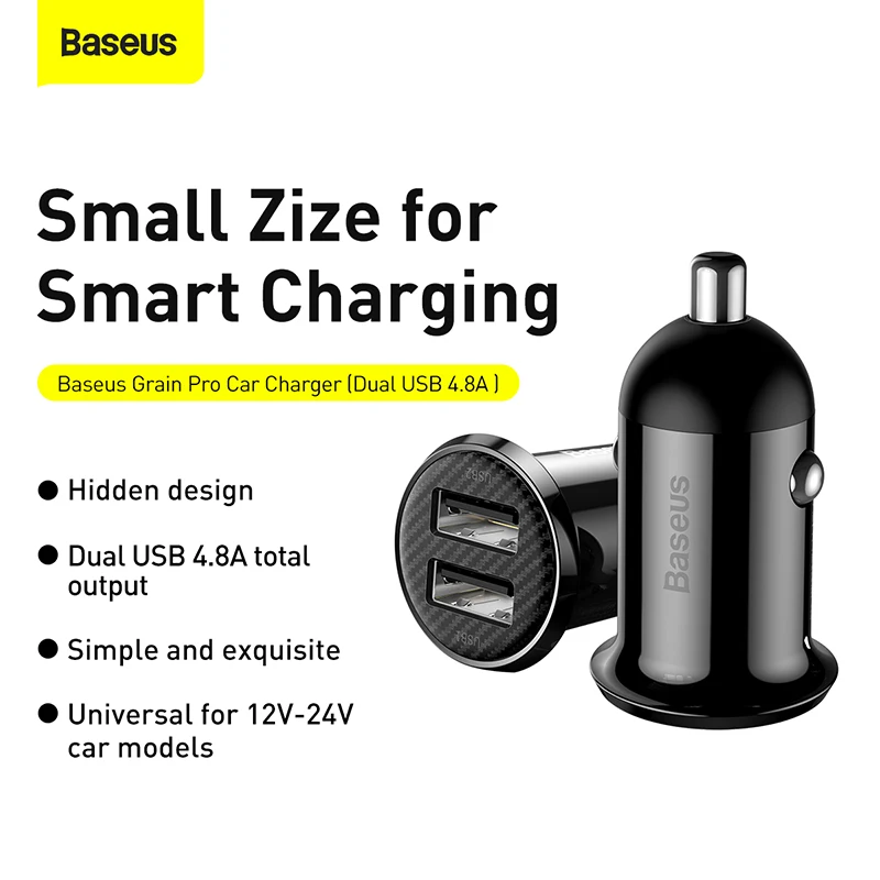 baseus 4 8a 24w dual usb car phone charger phone car charging adapter for iphone xiaomi huawei fast car usb charger in car free global shipping