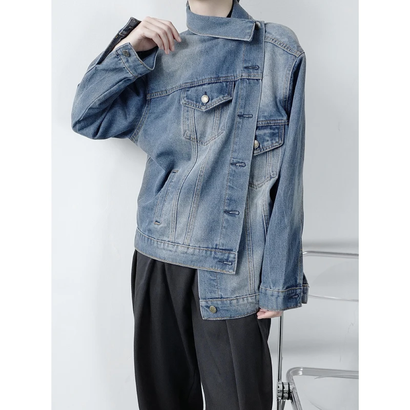 Куртка джинсовая Асимметричная для мужчин и женщин винтажная модная уличная