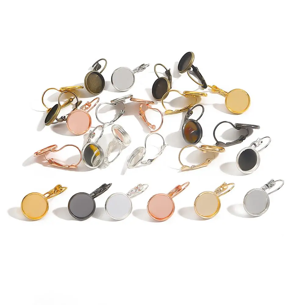 

8/10/12/14/16/18/20 mm French Lever Cabochon Earring Setting Blank Earring Base Cameo Bezels Tray For Jewelry Making Supplies