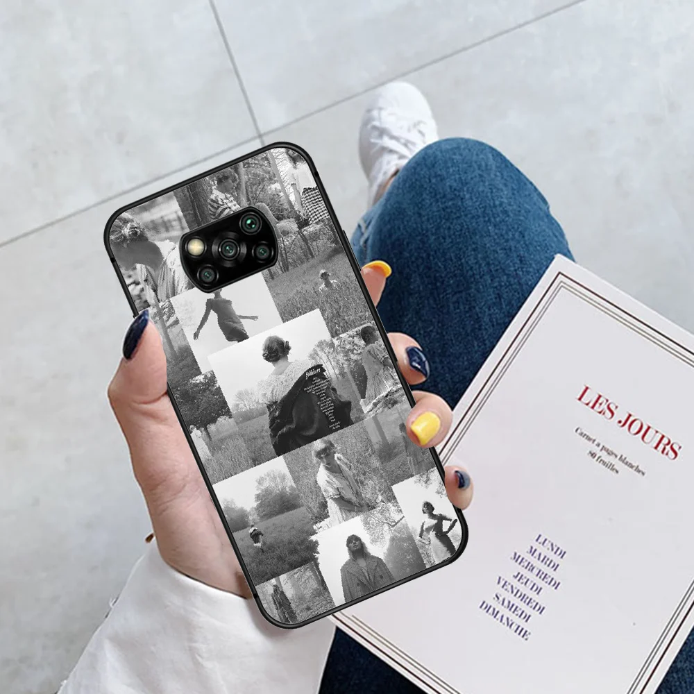 

Taylor Alison Swift Folklore Phone Case Cover Hull For Xiaomi Mi A2 A3 8 9 SE 9T 10 10T Lite Pro Ultra Poco X3 black Shell 3D
