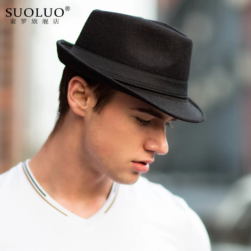 Фетровая шляпа в стиле джаз английском Мужская винтажная шерстяная фетровая