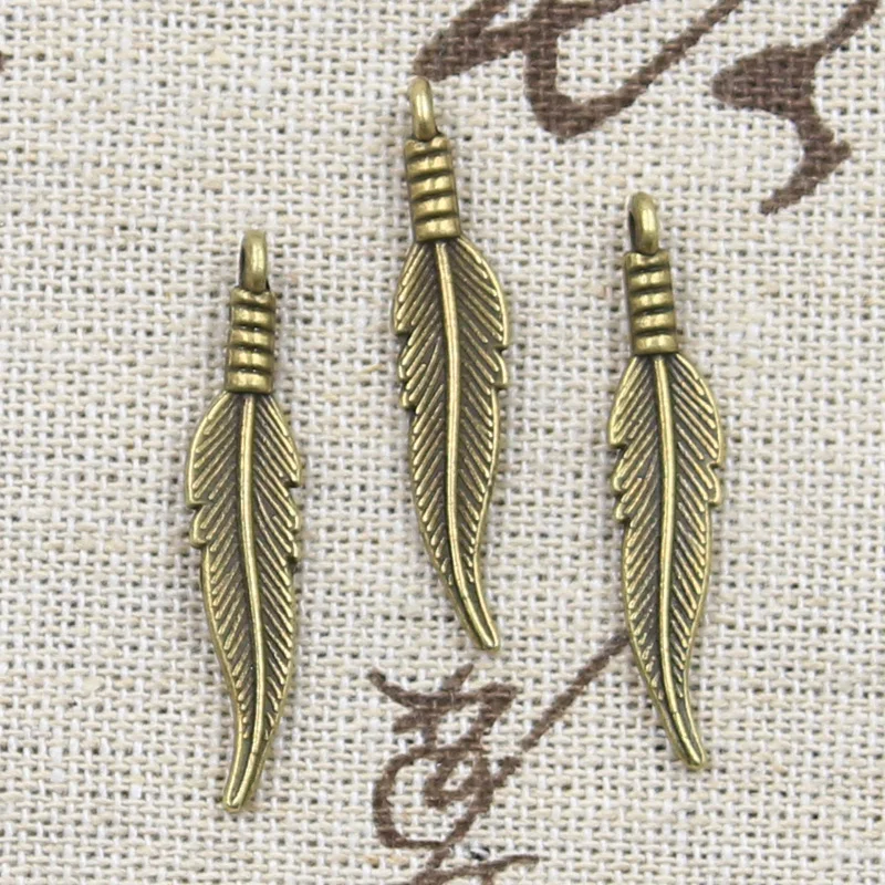 

30pcs Charms Double Sided Feather 31x6mm Antique Bronze Silver Color Pendants DIY Craft Making Findings Handmade Tibetan Jewelry