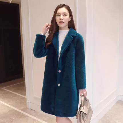 lake blue Женские зимние плотные пальто и куртки, женские Теплые повседневные пальто с натуральным мериносовым овечьим мехом, большие размеры, женская верхняя одежда с длинным рукавом средней длины - Цвет: lake blue