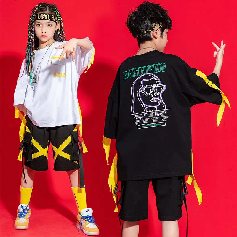 

Детская одежда в стиле K-POP, футболка с графическим рисунком, футболка оверсайз, топ, уличная одежда, шорты-карго с ремешками для девочек и мал...