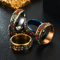 chain rotating ring men punk stainless steel colorful rhinestone fashion jewelry lady couples ring casual sporty jewelry