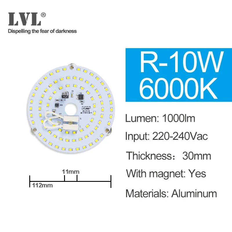 R-10W-6000K Светодиодный модуль светильник 220V 230V 240V 6W 10W 18W 25W 40W магнитное заменить лампы для проектора светильник ing источник для модернизации потолочный светильник - Цвет: R-10W-6000K