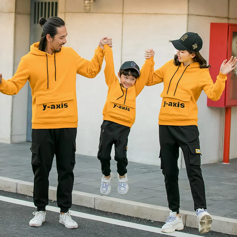 Зима 2019 одежда для отца рубашки толстовки с капюшоном папы сына и мини Одинаковая