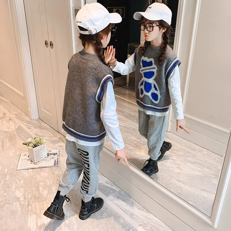 

Charming Spring Autumn Boys Girls Set Kids Blouse +Pants+Vest Outfits Teenage Casual Tops Children Clothing Suit High Quality