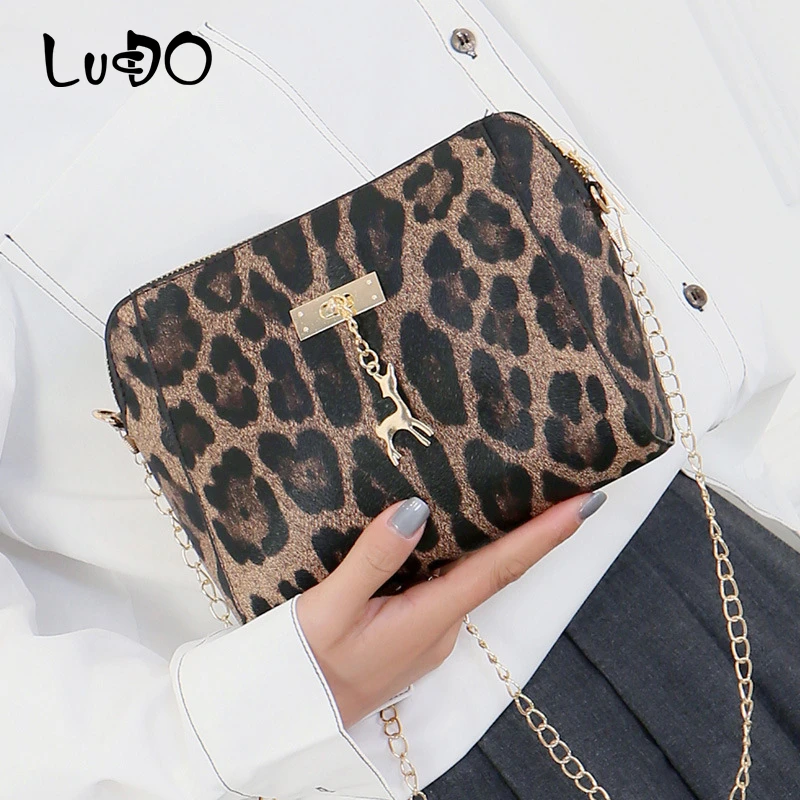 Сумка на плечо LUCDO женская с леопардовым принтом маленький чемоданчик кросс боди