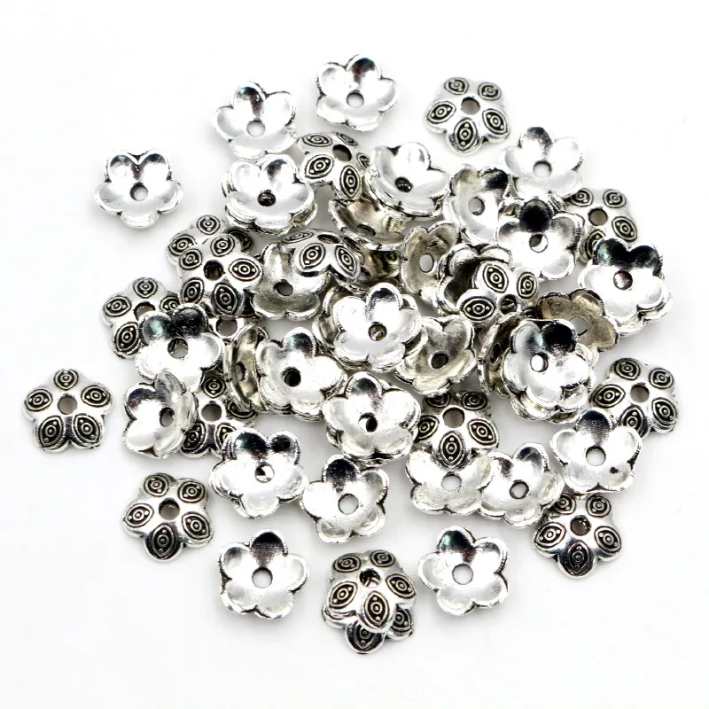 10 мм 50 шт в наборе Beads Cap Antique Silver Color Flower Shape Bead End Caps Findings For Women Jewelry Making Caps|Ювелирная