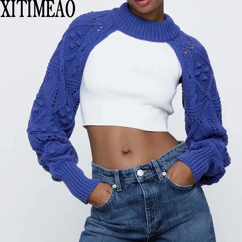 

Xitimeao ZA 2021 Модные женские теплые трикотажные свитера винтажные женские пуловеры с круглым вырезом и длинным рукавом шикарные топы XITIMEAO