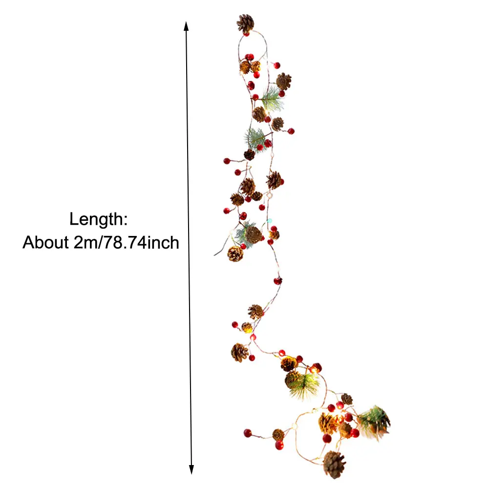 

78.74inch Berries Battery Powered Garland New Year LED String Lights Winter Holiday Tree Hanging Christmas Decor Fairy Bendable