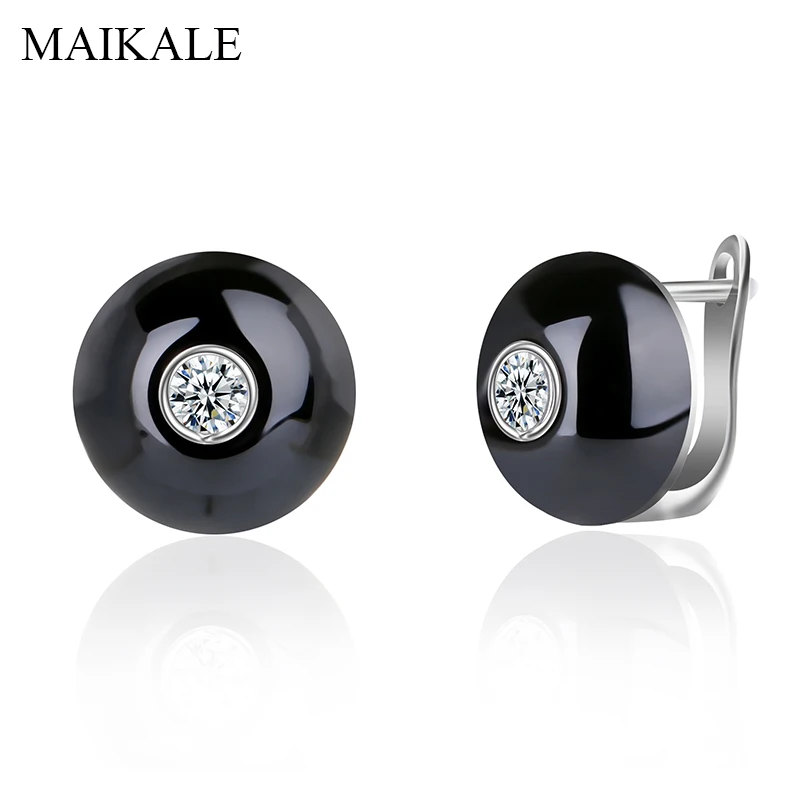 MAIKALE, простые круглые серьги-гвоздики из керамики, покрытые медью, золотые, серебряные, с кубическим цирконием, классические серьги для женщин, подарки для друзей