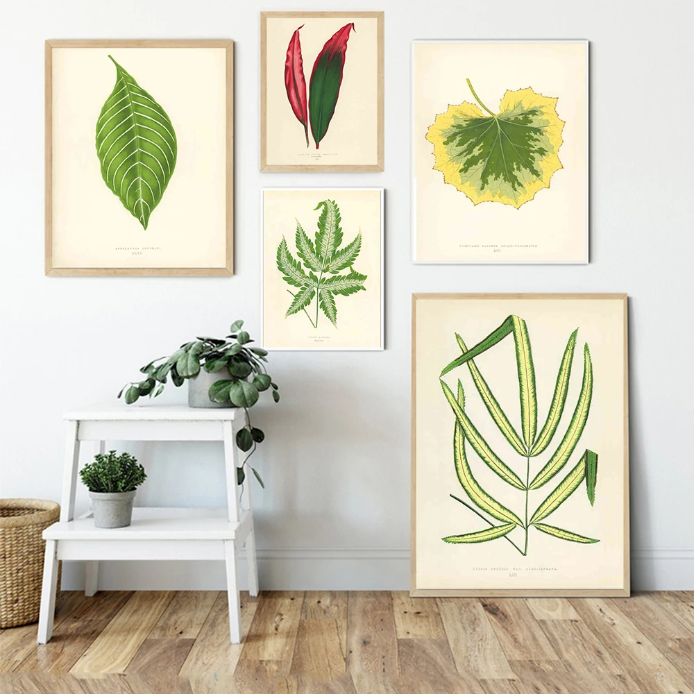 

Nordic Retro Mural Art Plant Canvas Painting Green Leaf Poster Office Wall Painting Living Room Corridor Bedroom Home Decoration