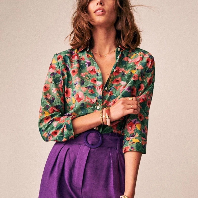 Блузка женская многослойная из хлопка и шелка во французском стиле|Блузки| |