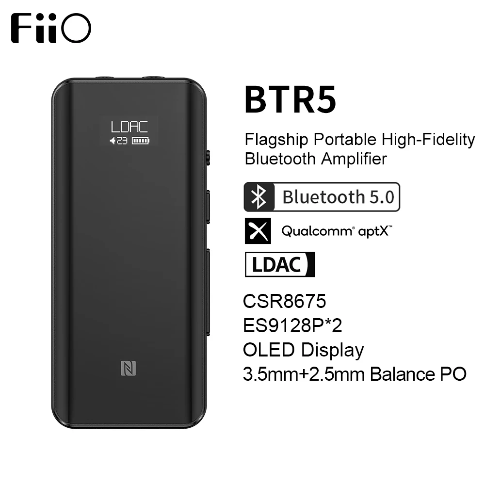 

FiiO BTR5 Portable Bluetooth Headphone Amplifier CSR8675 AptX HD LDAC USB DAC AAC iPhone Android 3.5mm 2.5mm HiFi Audio Decoder