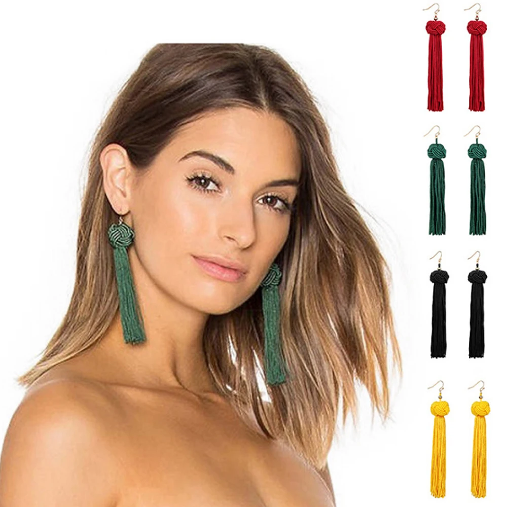 Женские серьги с кисточками SexeMara черные красные желтые зеленые длинные подвески