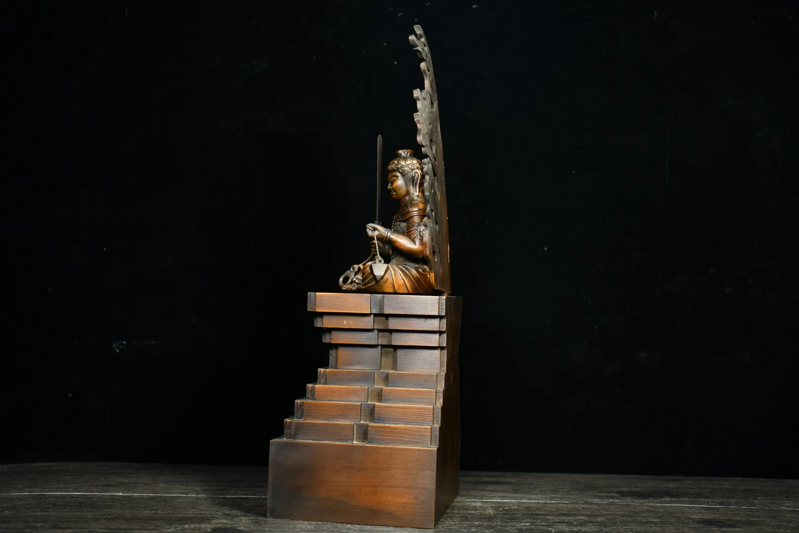 

15" China Lucky Old Boxwood Fudo Myojin Buddha statue Fudo Zun Bodhisattva Back light Buddha Terrace Enshrine the Buddha